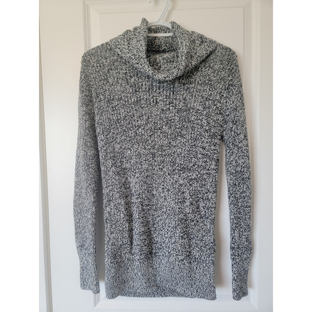 Abercrombie & Fitch Womens XS Cowl Neck Marled Knit Sweater Black White Cotton